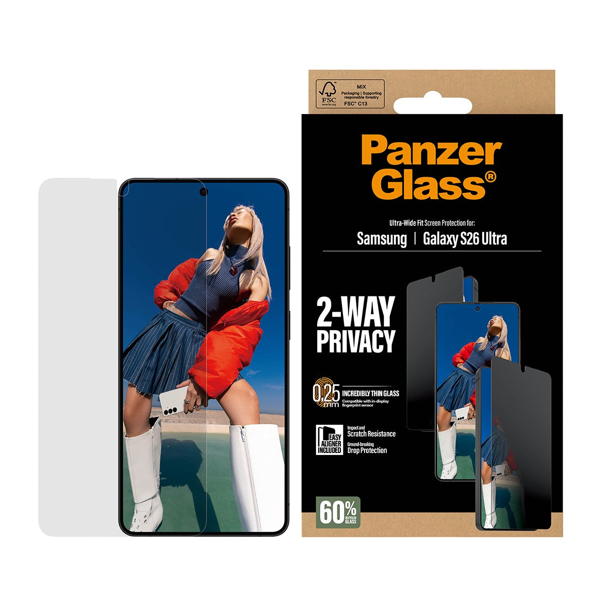 PanzerGlass® 2-Way Privacy Screen Protector Samsung Galaxy S26 Ultra | Ultra-Wide Fit w. EasyAligner